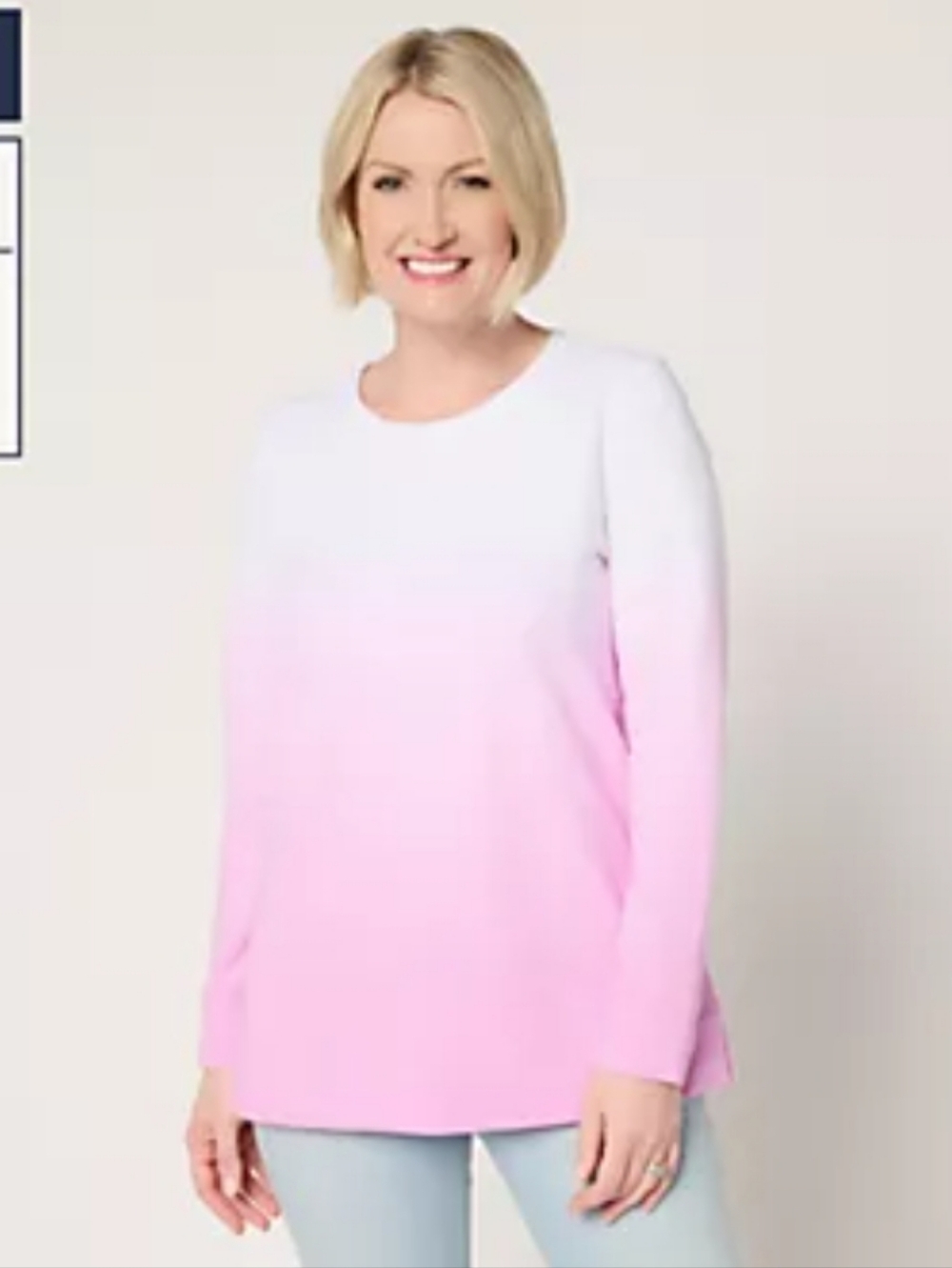 Denim&Co Pink and White Ombre Long-Sleeve Tunic- 2X